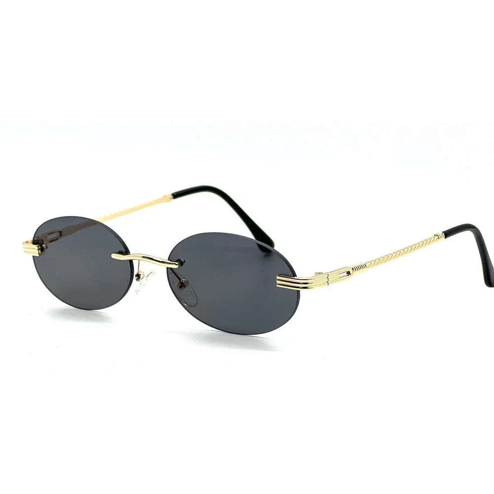 Rimless‎ Sunglasses Oval Lens Gold Frame Fashion Trendy Style Street Wear Migos